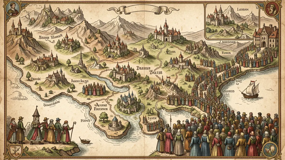 Imagen genérica de un mapa de fantasía con reinos y tierras detalladas.
