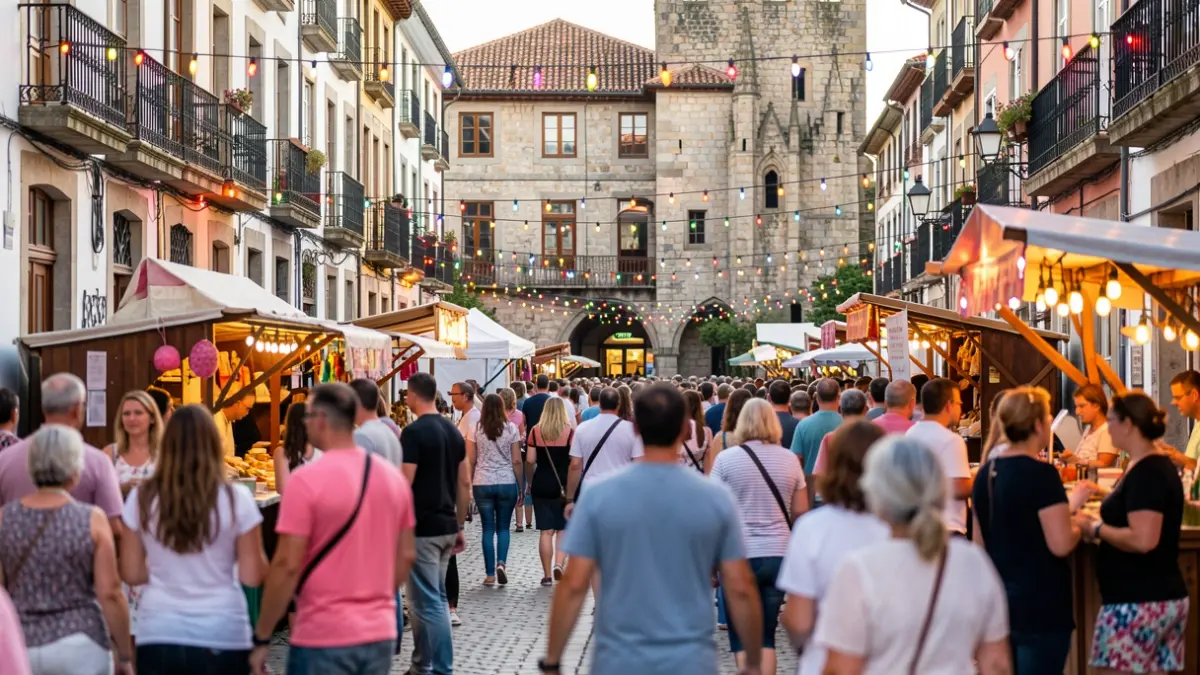 Imagen genérica de una fiesta popular en Ourense con gente y luces.