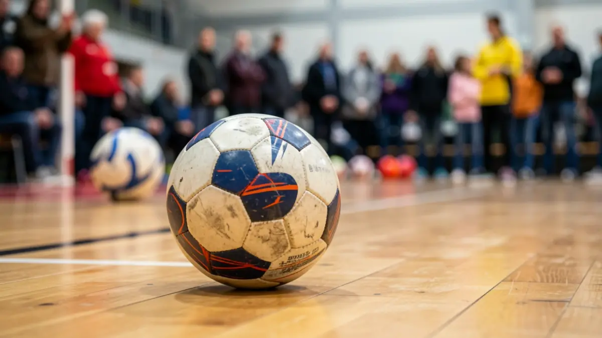 Imagen genérica de un balón de balonmano sobre suelo de madera.
