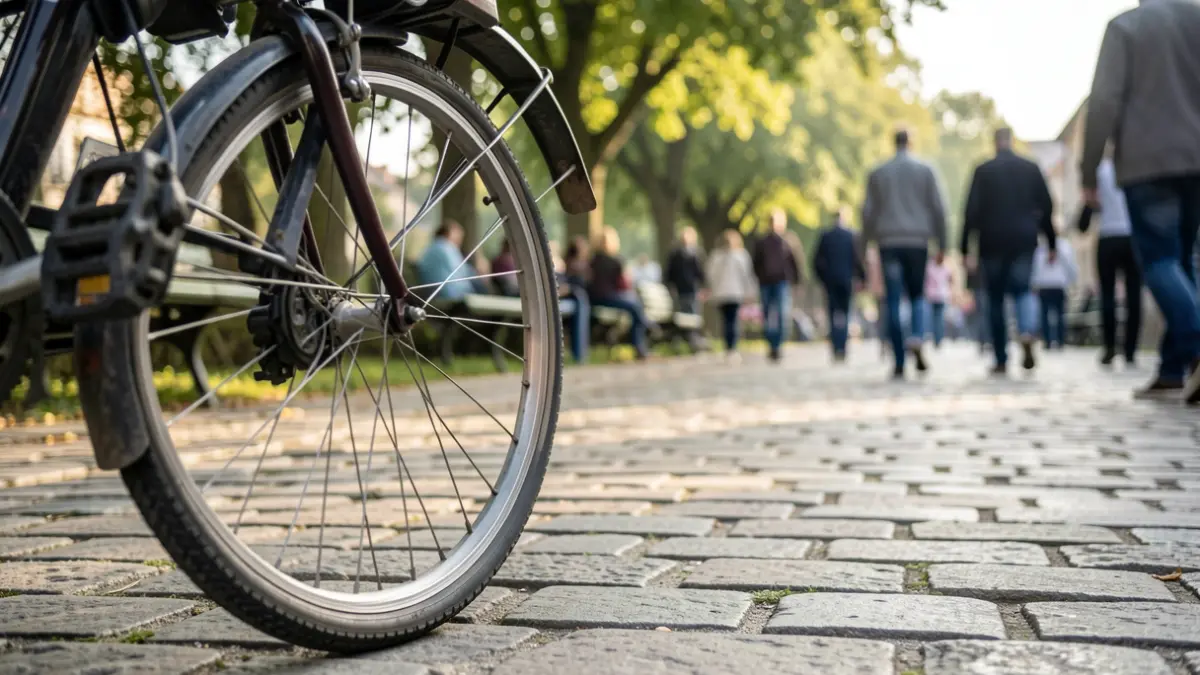 Imaxe xenérica dunha bicicleta nunha contorna urbana.