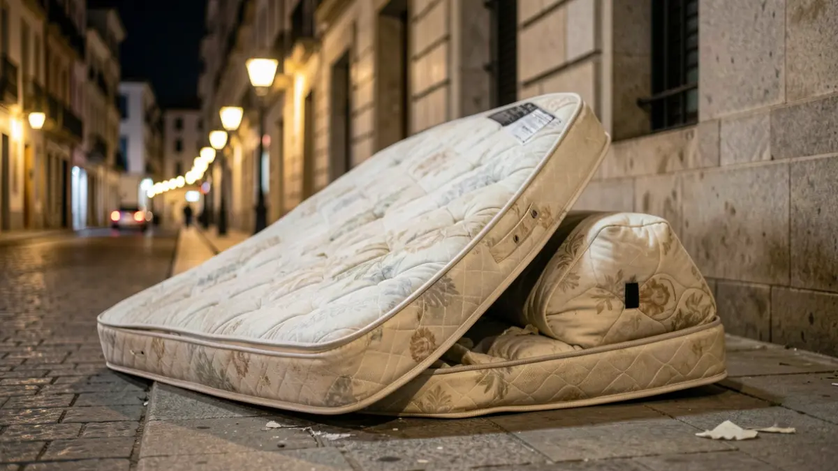 Imagen de un residuo voluminoso abandonado en una calle de Pontevedra por la noche.