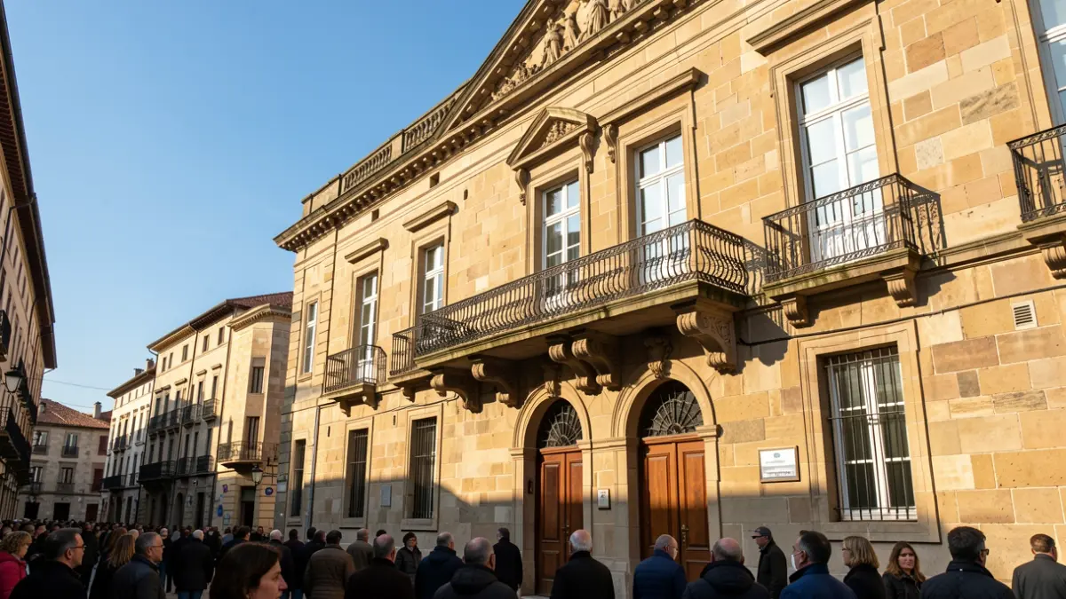 Imaxe xenérica dun concello galego con balcón de pedra e luz solar.