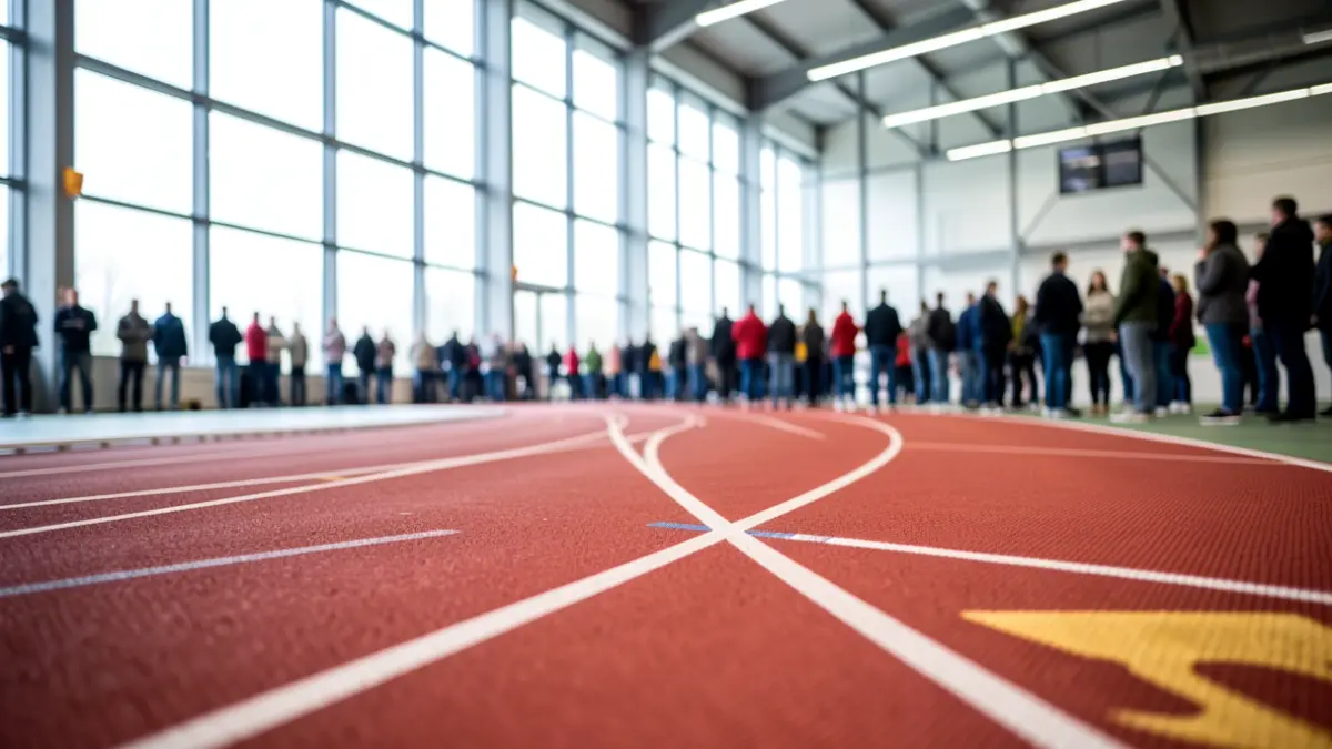 Imaxe xenérica dunha pista de atletismo cuberta.