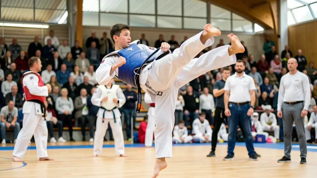Imagen genérica de deportistas de taekwondo en un pabellón.