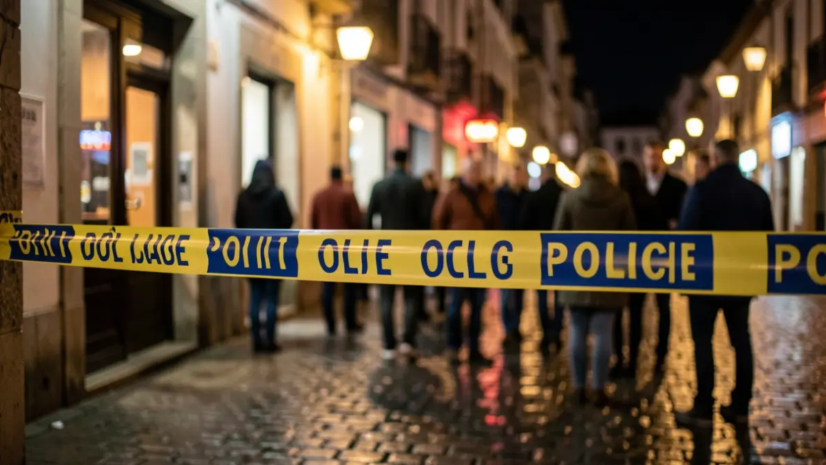 Cinta policial precintando a entrada dun establecemento hostaleiro en Vilagarcía.