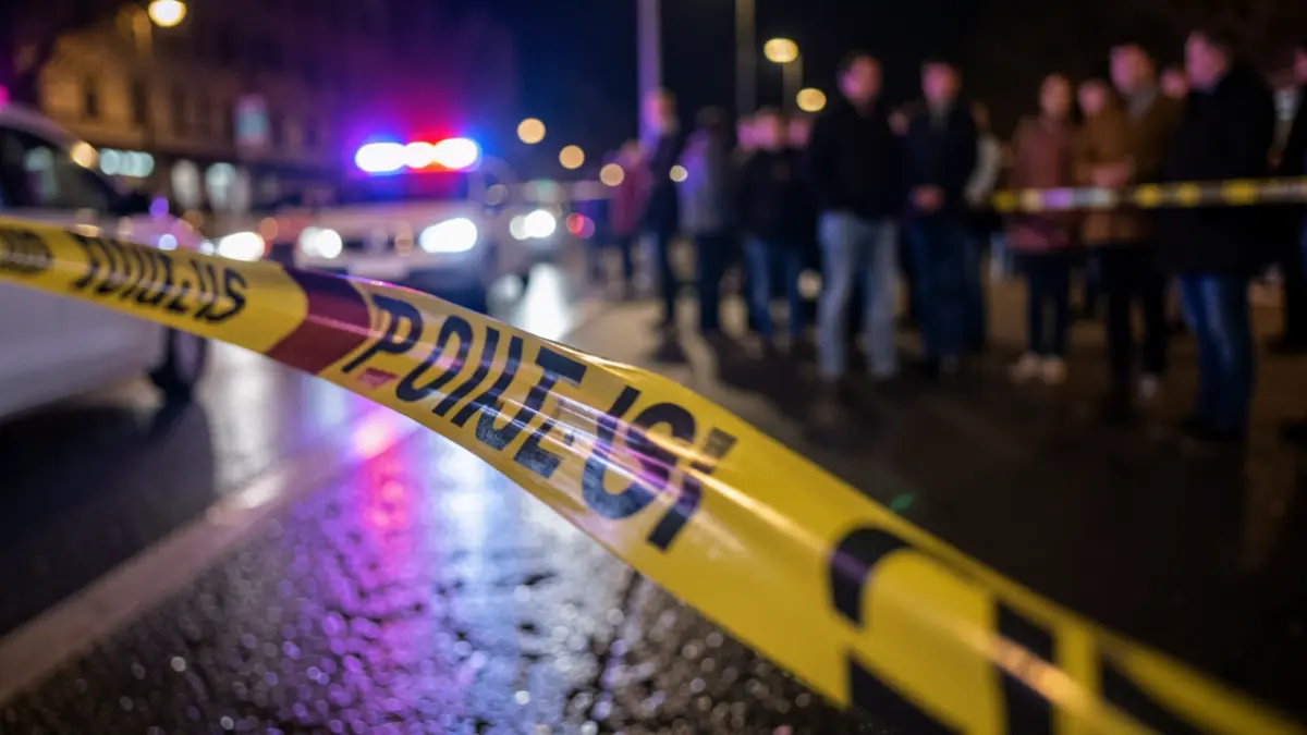 Imagen genérica de cinta policial y asfalto mojado por la noche.