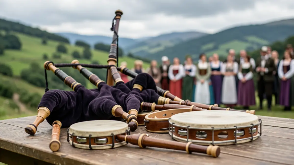 Imaxe xenérica de instrumentos musicais tradicionais galegos.