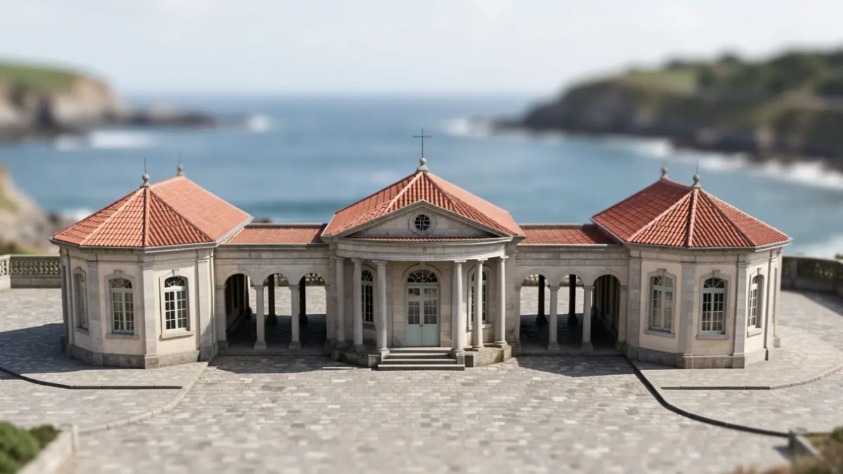 Recreación digital en 3D de la desaparecida casa de baños La Concha de Arosa.