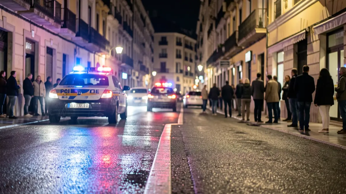 Imaxe xenérica de luces policiais reflectindo nunha rúa mollada pola noite.