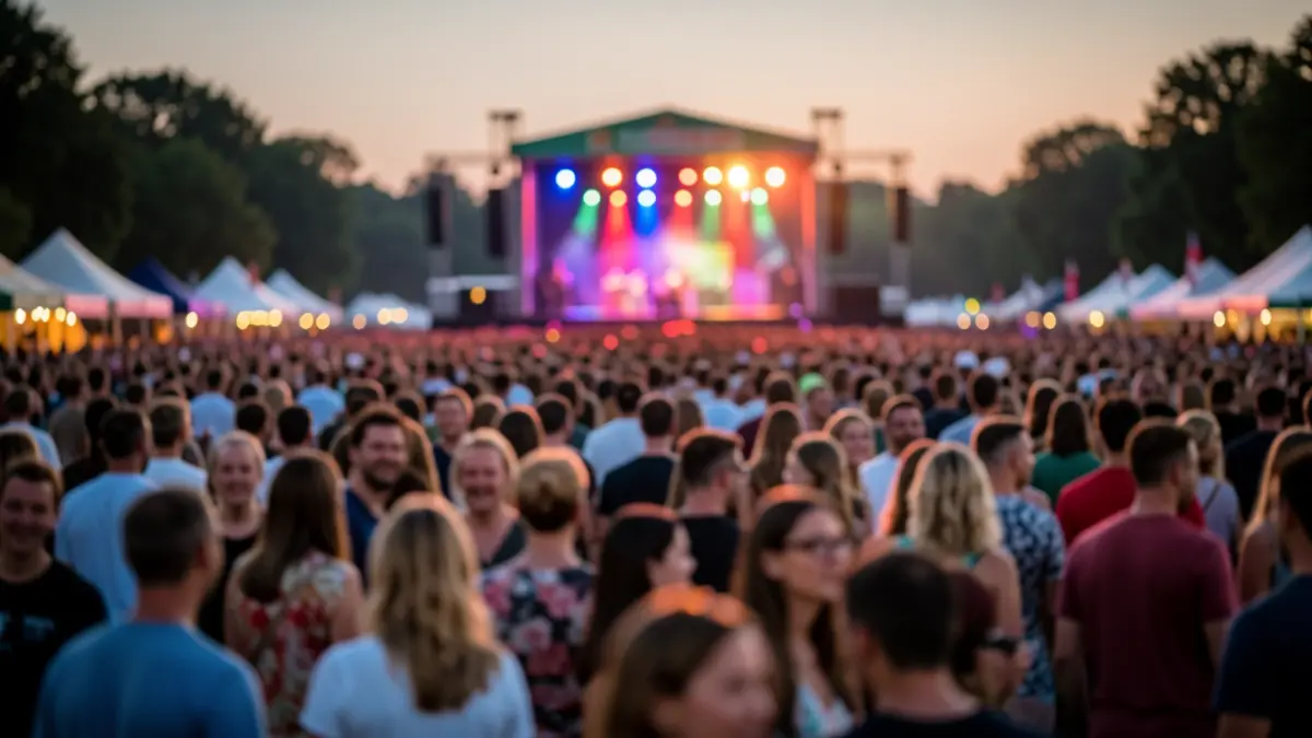 Imagen genérica de un festival de música al aire libre con público y luces.