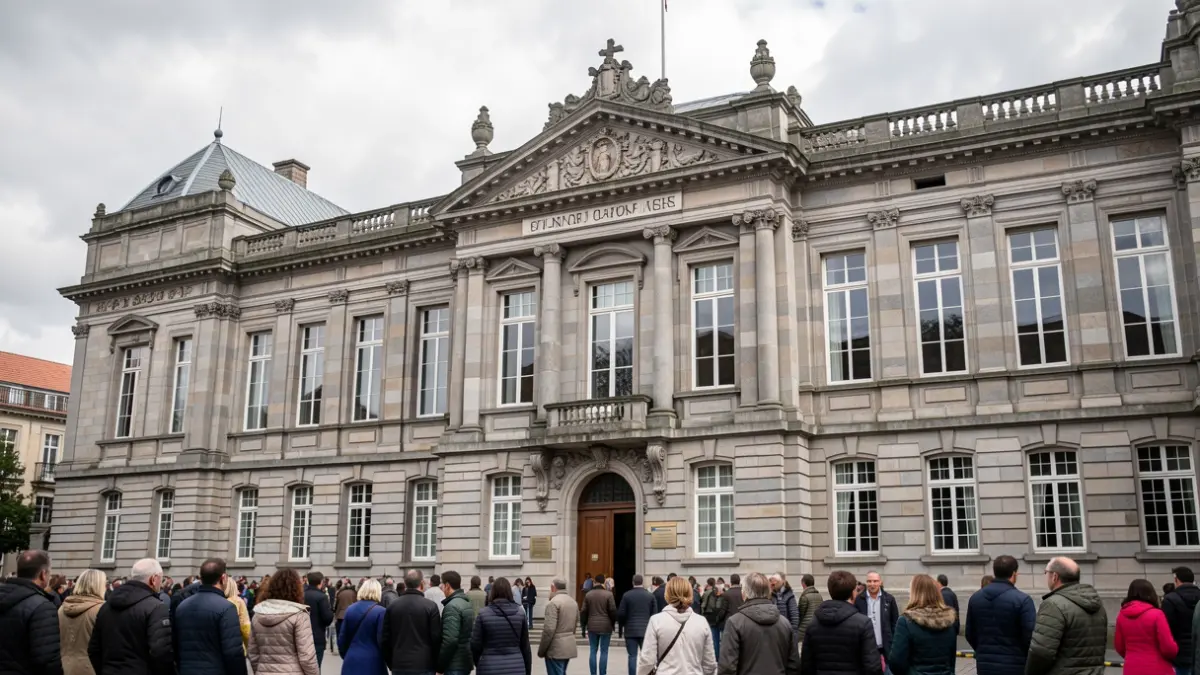 Imaxe xenérica dunha fachada universitaria de granito en Galicia.