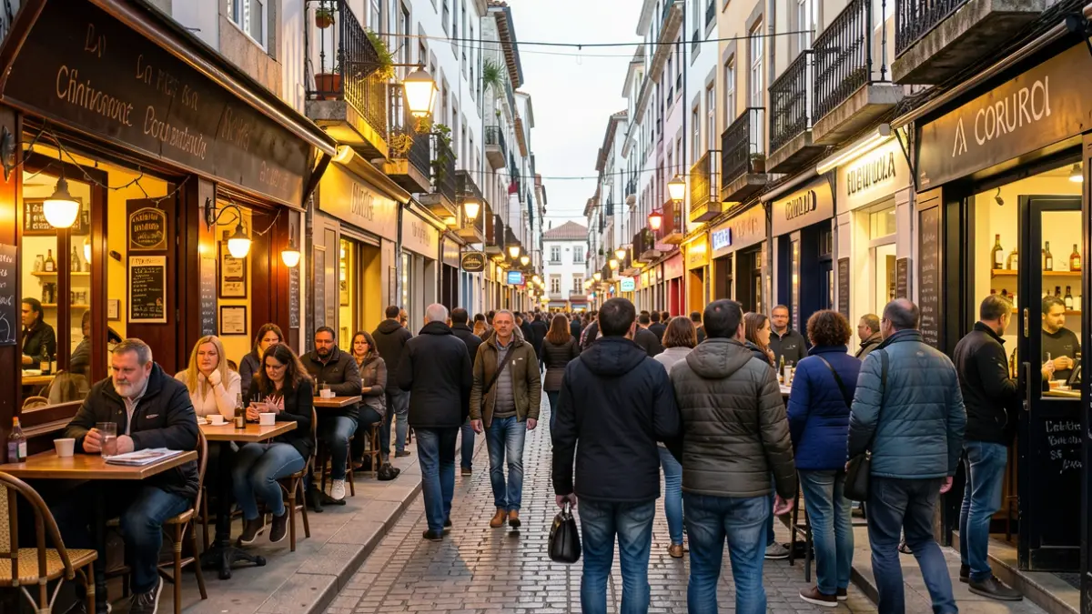 Imaxe dunha rúa peonil de tapeo en A Coruña.