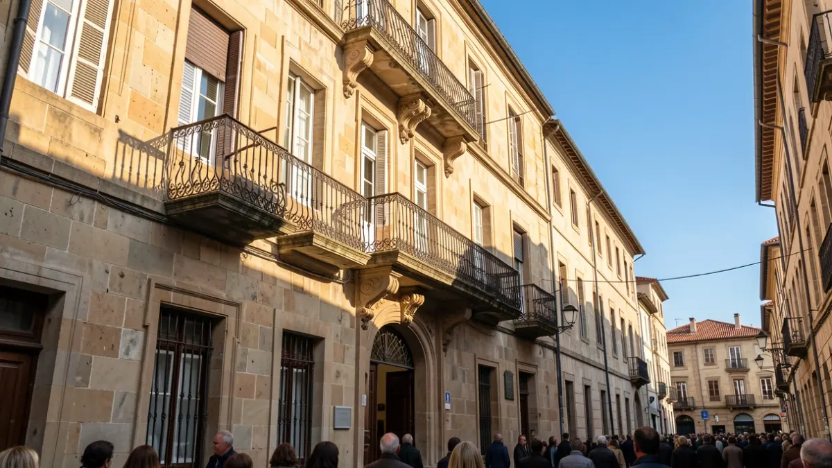 Imagen genérica de un ayuntamiento gallego de piedra con balcón ornamentado.