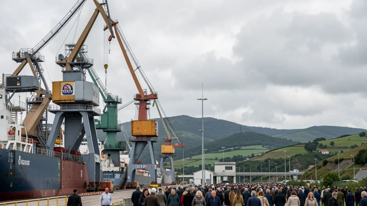 Imaxe xenérica de guindastres industriais nun estaleiro galego.
