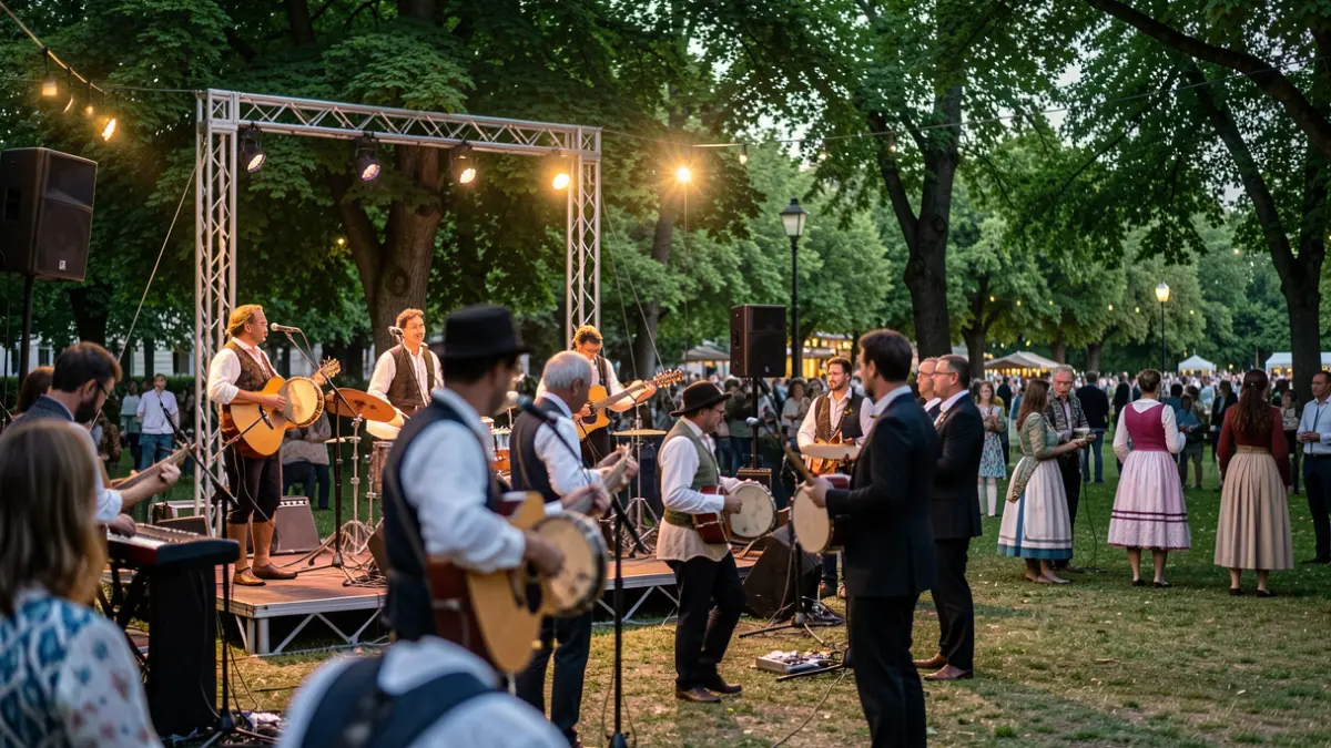 Imagen genérica de un festival de música tradicional gallega al anochecer.