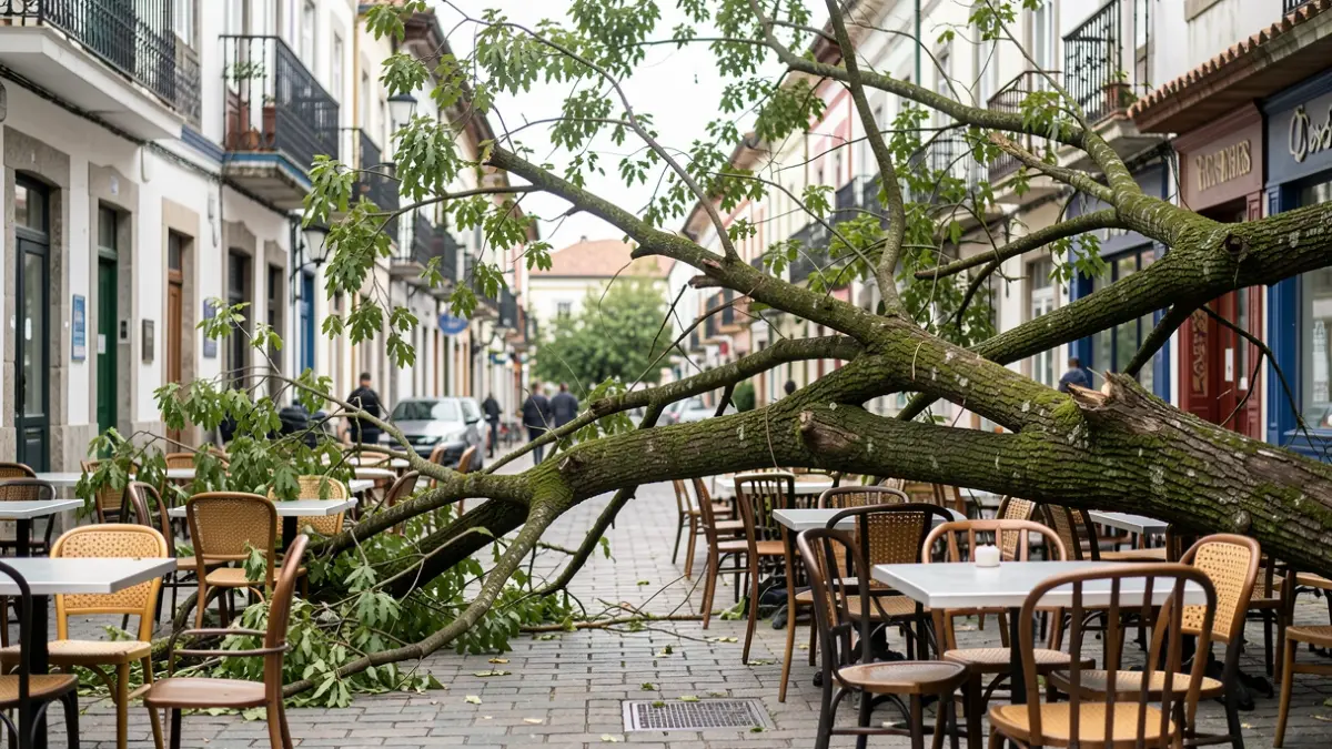 Una rama de árbol cayó sobre la terraza de un bar en Ourense.