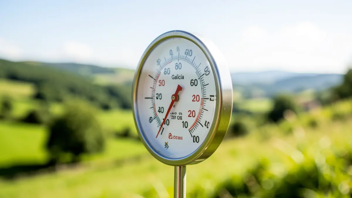 Imagen genérica de un termómetro marcando altas temperaturas en un día de calor intenso en Galicia.