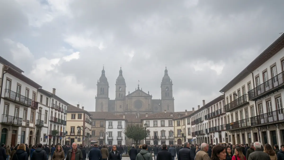 Imaxe xenérica de ceo cuberto sobre Santiago de Compostela.