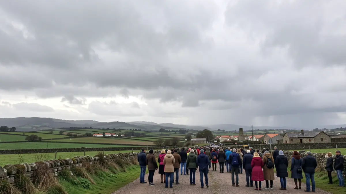 Imagen genérica de un cielo nublado sobre un paisaje gallego con indicios de lluvia y viento.