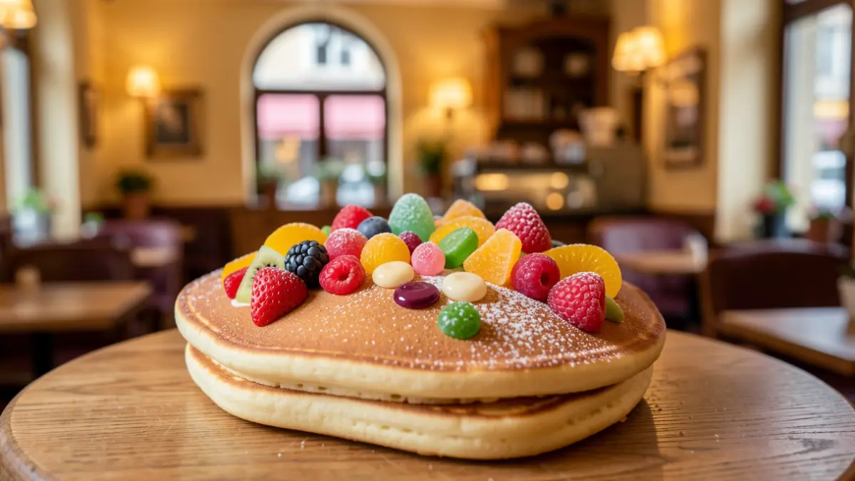 Imagen de una tortita con forma de pecho femenino con dulces por encima, en un establecimiento de Vigo.