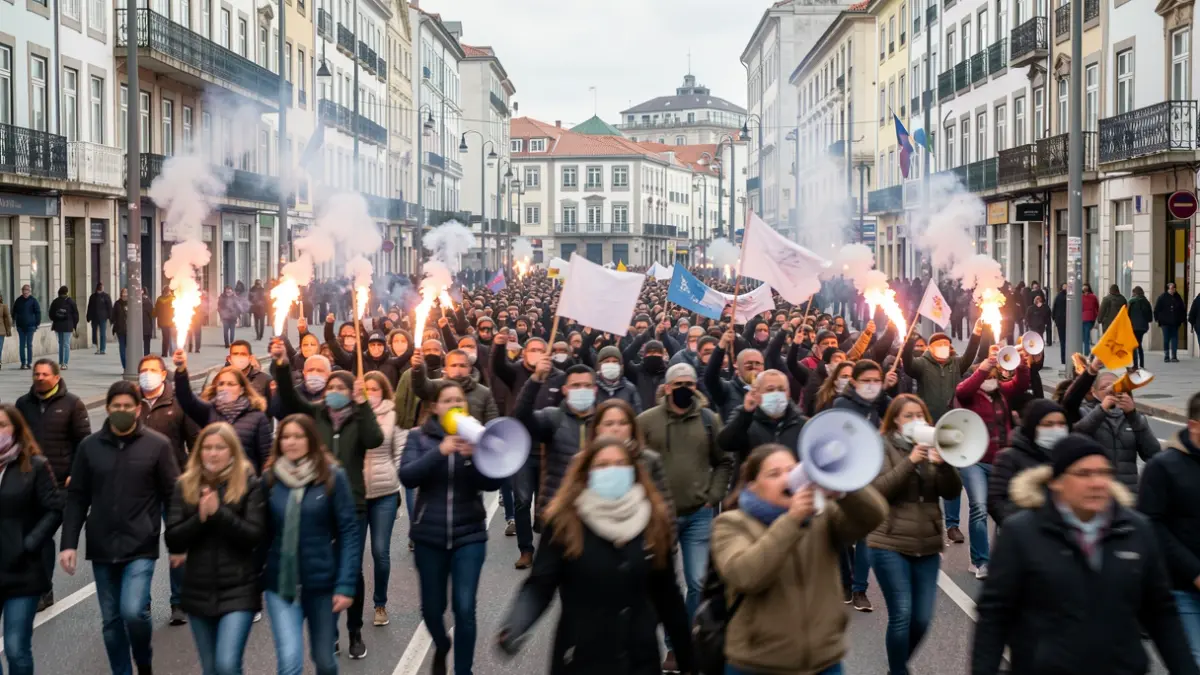 Imagen de una manifestación masiva de trabajadores del metal en A Coruña.