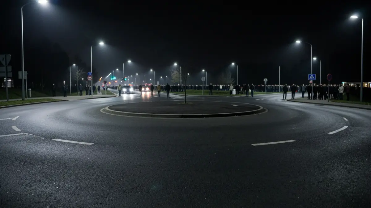 Imagen genérica de una rotonda de carretera vacía por la noche.