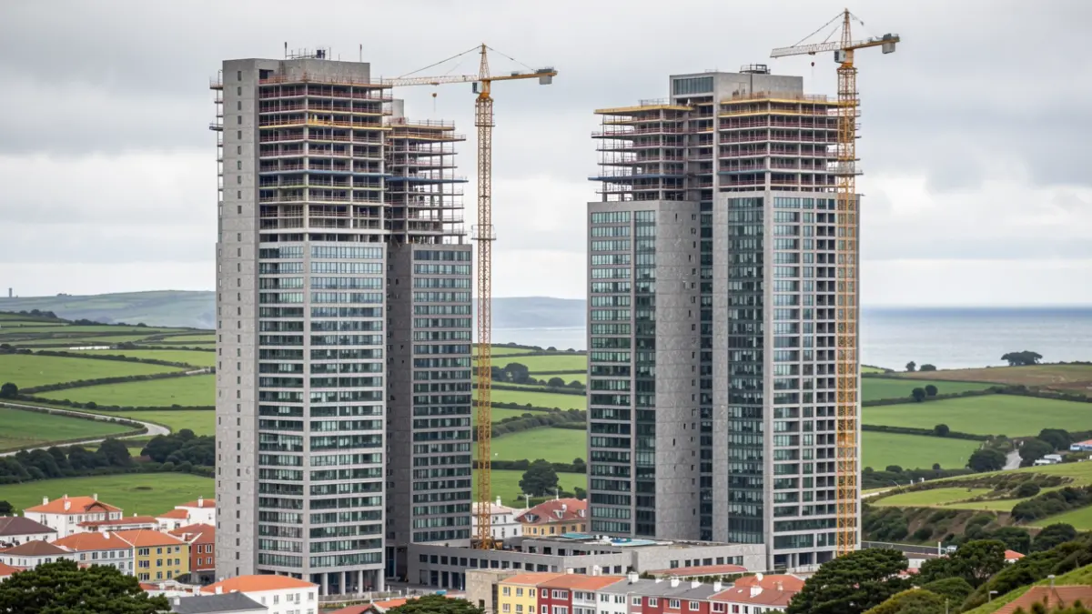 Imagen genérica de tres edificios altos en construcción en A Coruña.