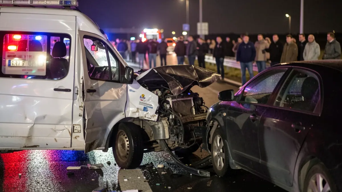 Imaxe xenérica dun accidente de tráfico na estrada pola noite.