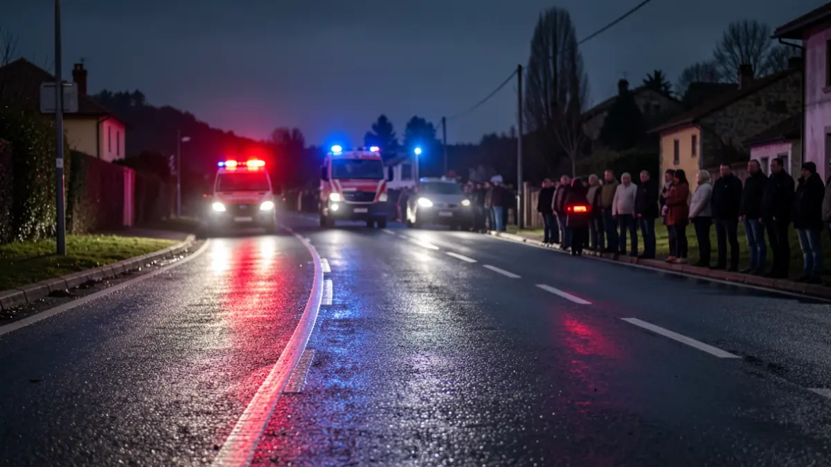 Imaxe xenérica de luces de emerxencia reflectindo nunha estrada mollada.