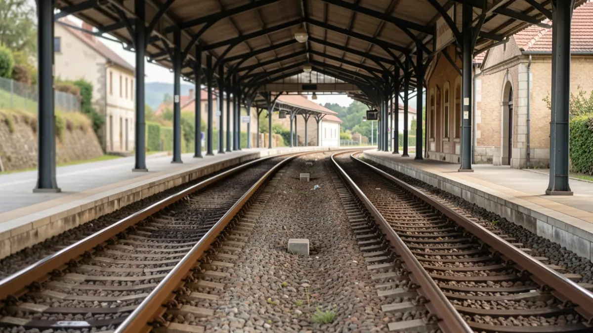 Imagen genérica de una estación de tren vacía con vías que se pierden a lo lejos.