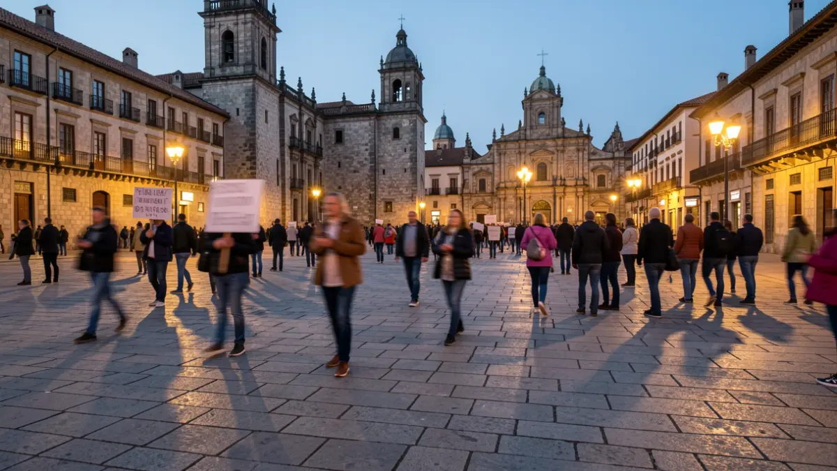 Imagen genérica de una plaza de Santiago con gente protestando.