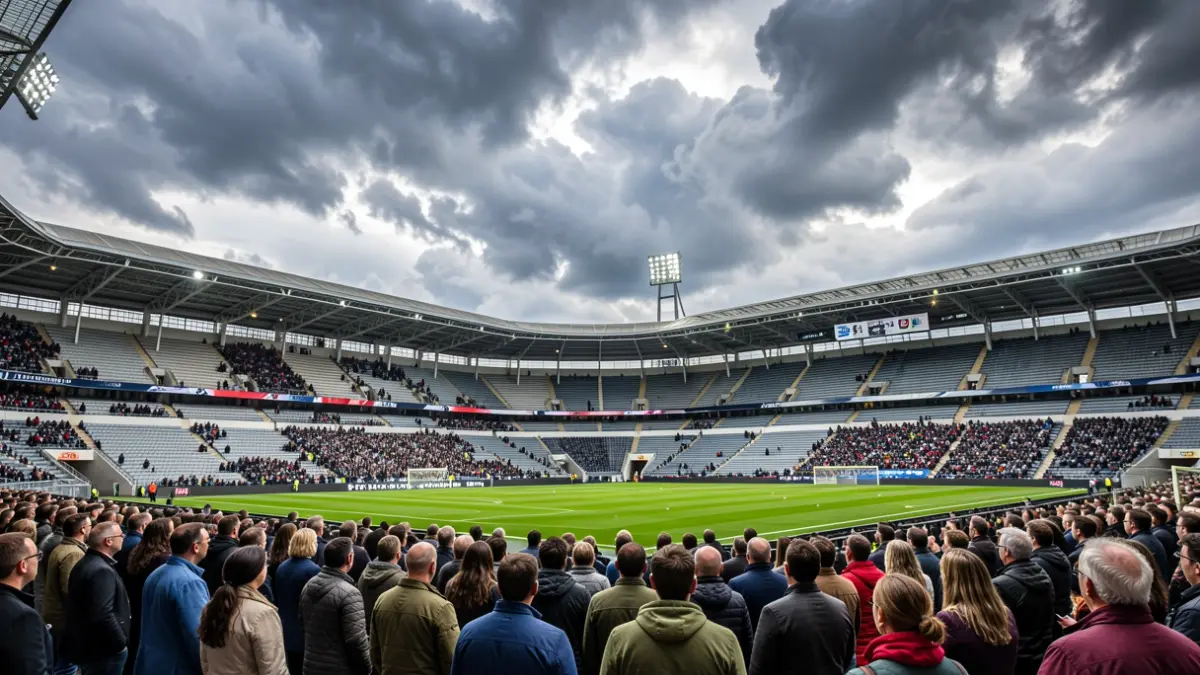 Imagen genérica de un estadio de fútbol vacío bajo un cielo nublado.