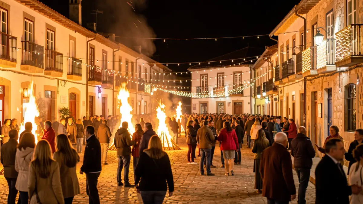 Imagen genérica de una noche de San Xoán con hogueras y ambiente festivo.
