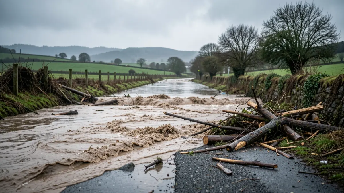 Imaxe xenérica de estradas afectadas por unha tormenta en Galicia.