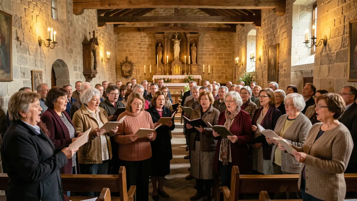 Imagen genérica de un grupo de personas cantando en una iglesia gallega.