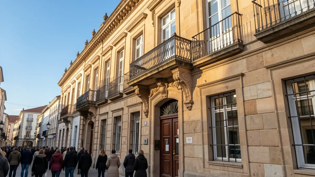 Imaxe xenérica dun concello galego de pedra con balcón ornamentado.