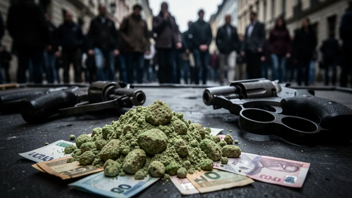 Imagen de drogas, dinero y armas incautadas por la policía.