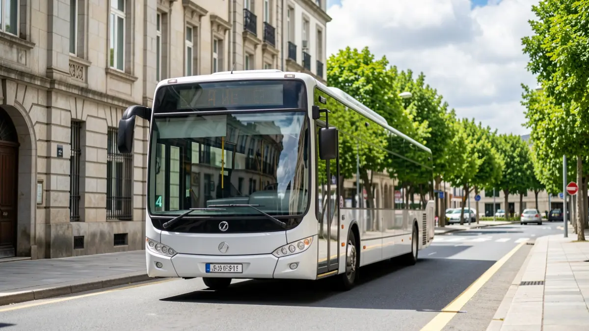 Imagen de un autobús urbano de la línea 4 circulando por una calle de A Coruña.