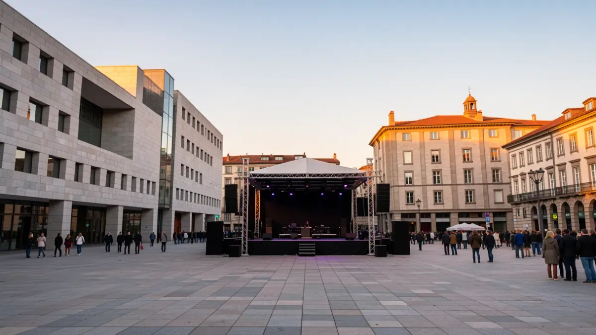 Imaxe xenérica da Cidade da Cultura en Santiago ao atardecer.