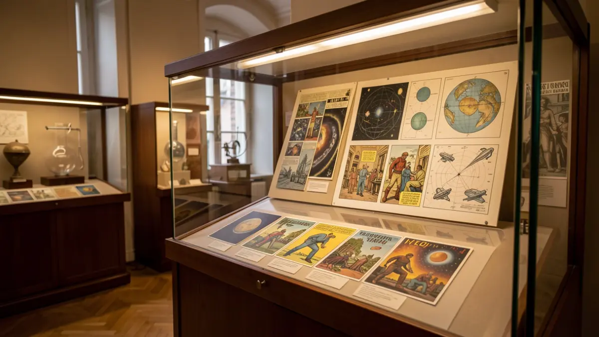 Interior da Casa das Ciencias cunha exposición que mestura astronomía e banda deseñada.