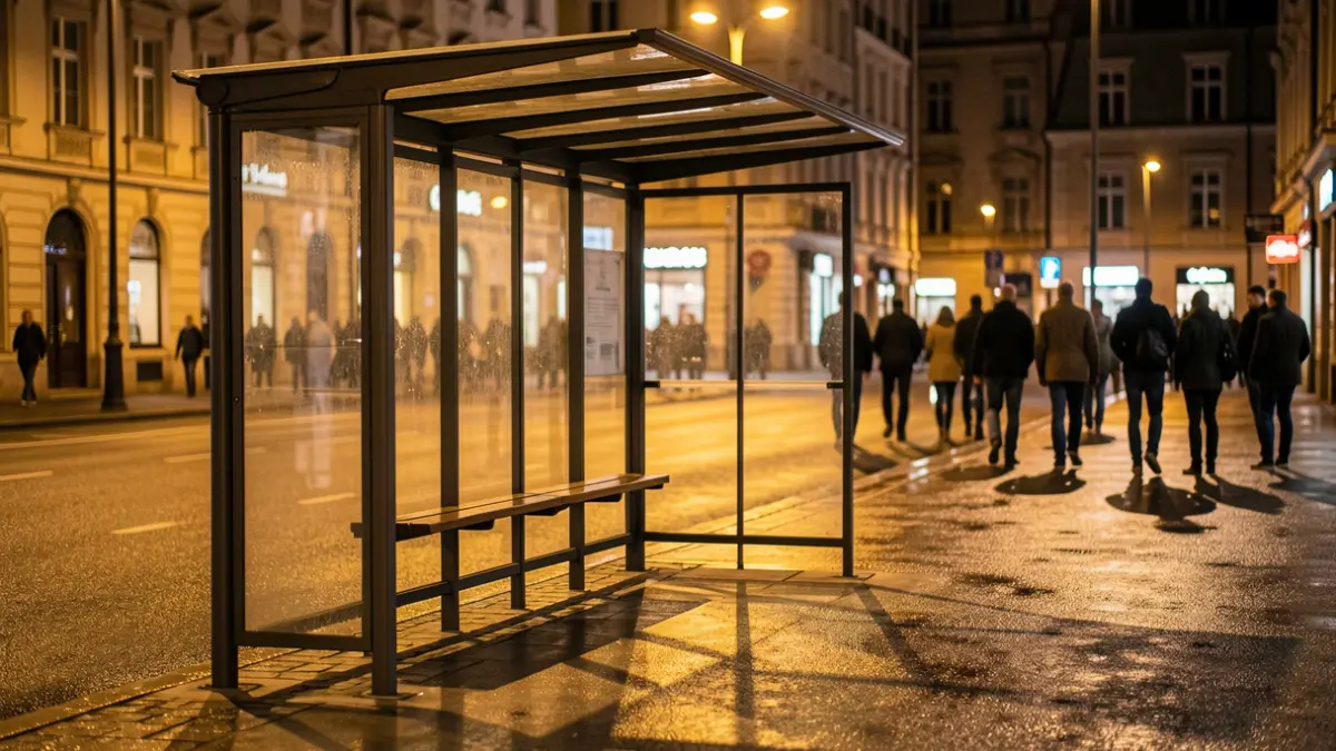 Imagen genérica de una parada de autobús urbana por la noche.