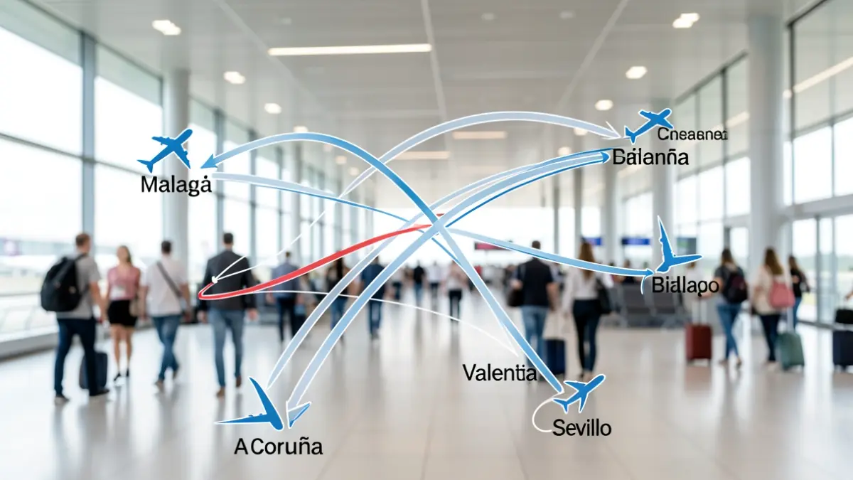 Imaxe xenérica de rutas aéreas conectando A Coruña con cidades españolas.