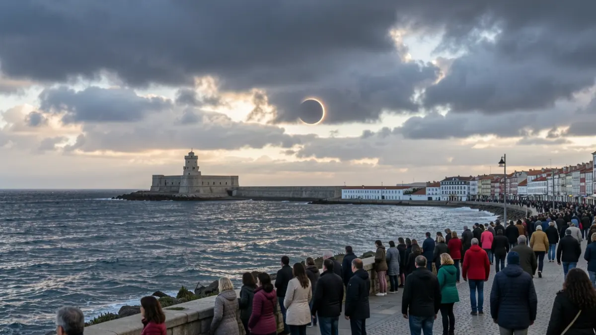Imaxe xenérica da costa da Coruña coa Torre de Hércules e un ceo expectante.