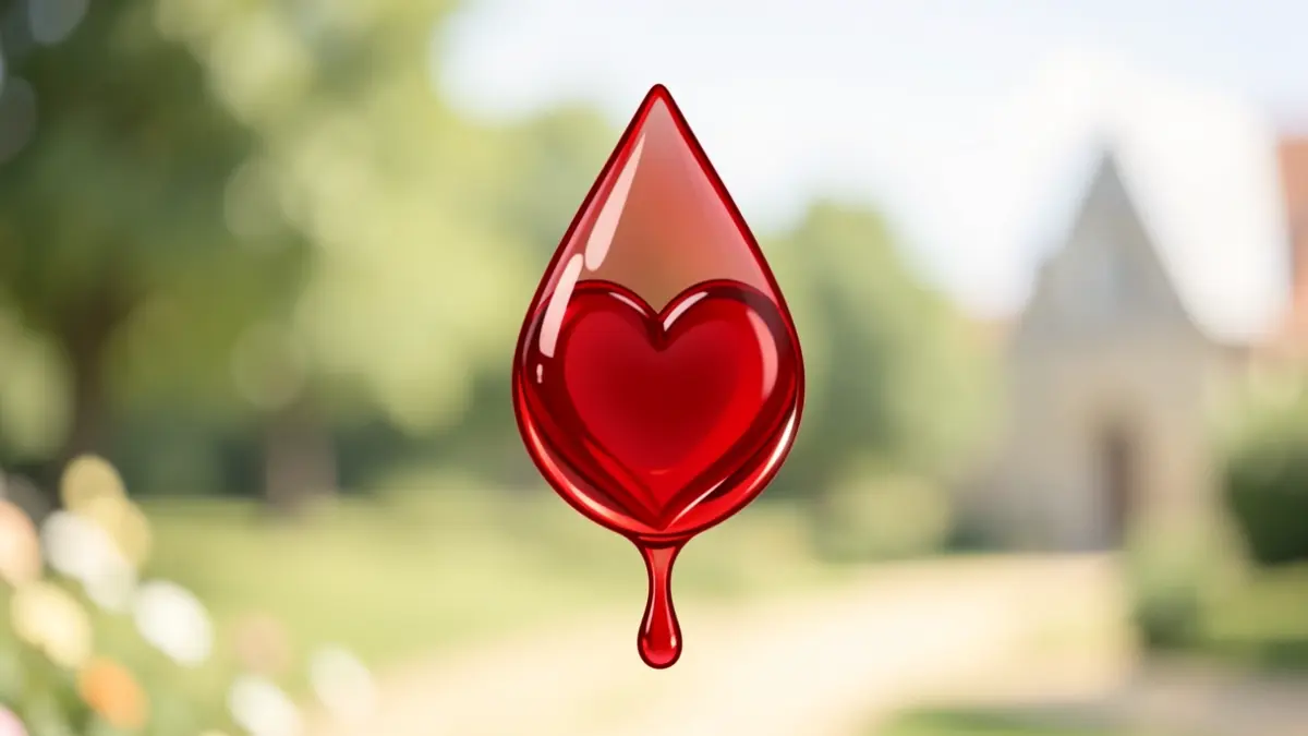 Imaxe xenérica dunha gota de sangue en forma de corazón.