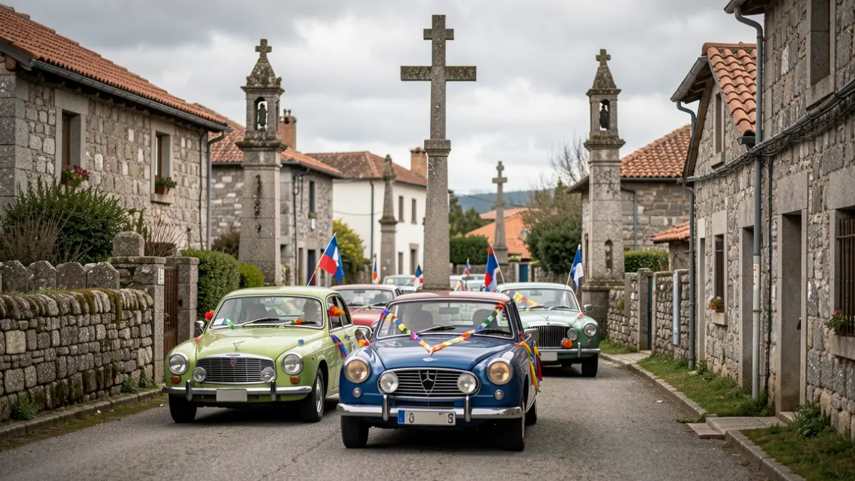 Imagen de una procesión de coches antiguos por las parroquias de Alfoz do Castrodouro.