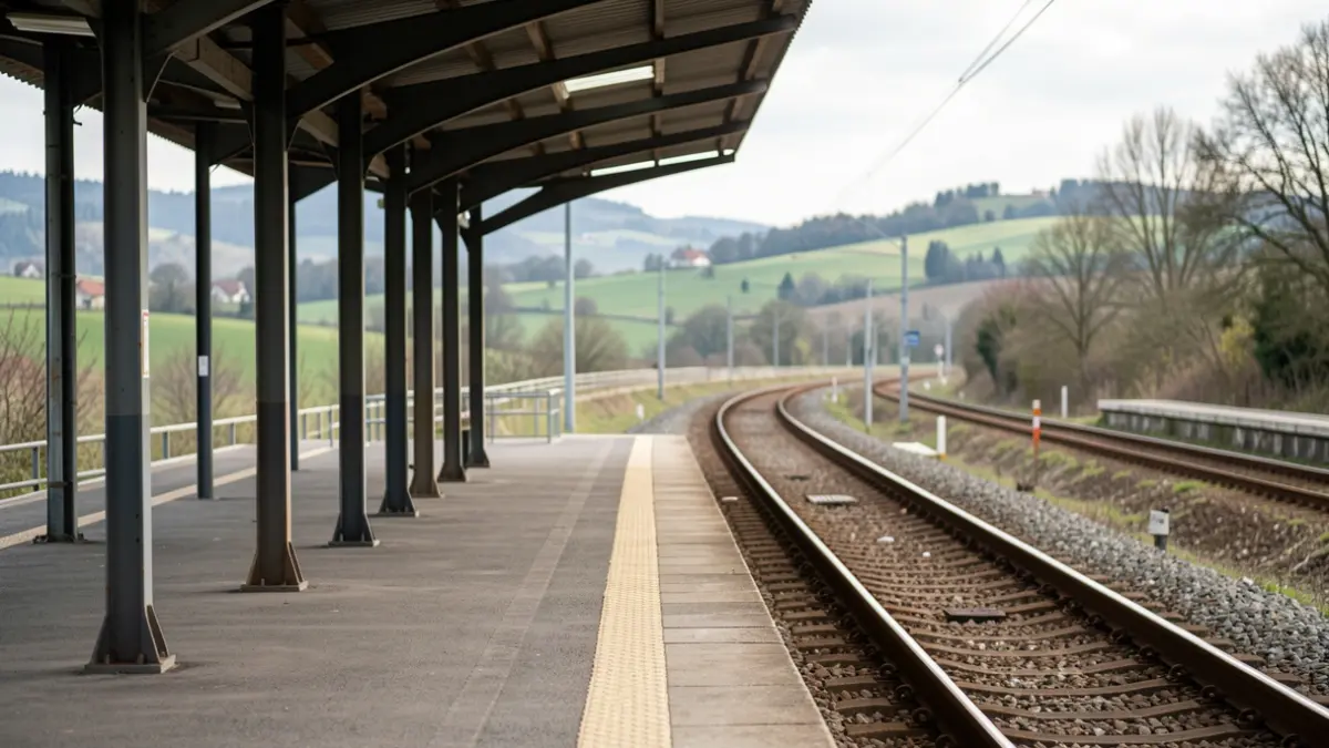Imaxe xenérica dunha estación de tren baleira en Galicia.