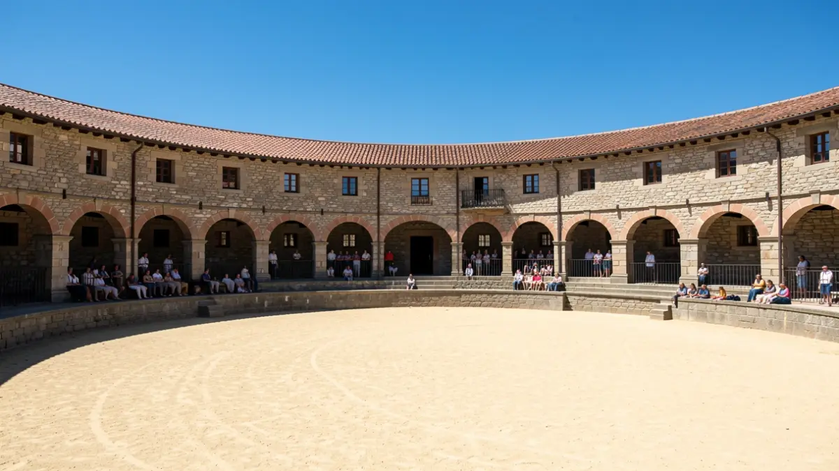 Vista de la plaza de toros de Pontevedra en una jornada estival.
