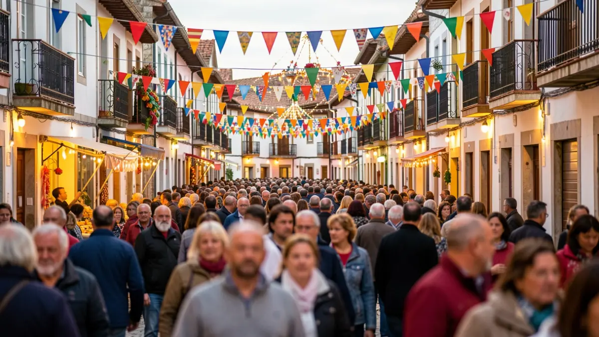Imagen genérica de una fiesta popular en Galicia con gente y decoraciones.