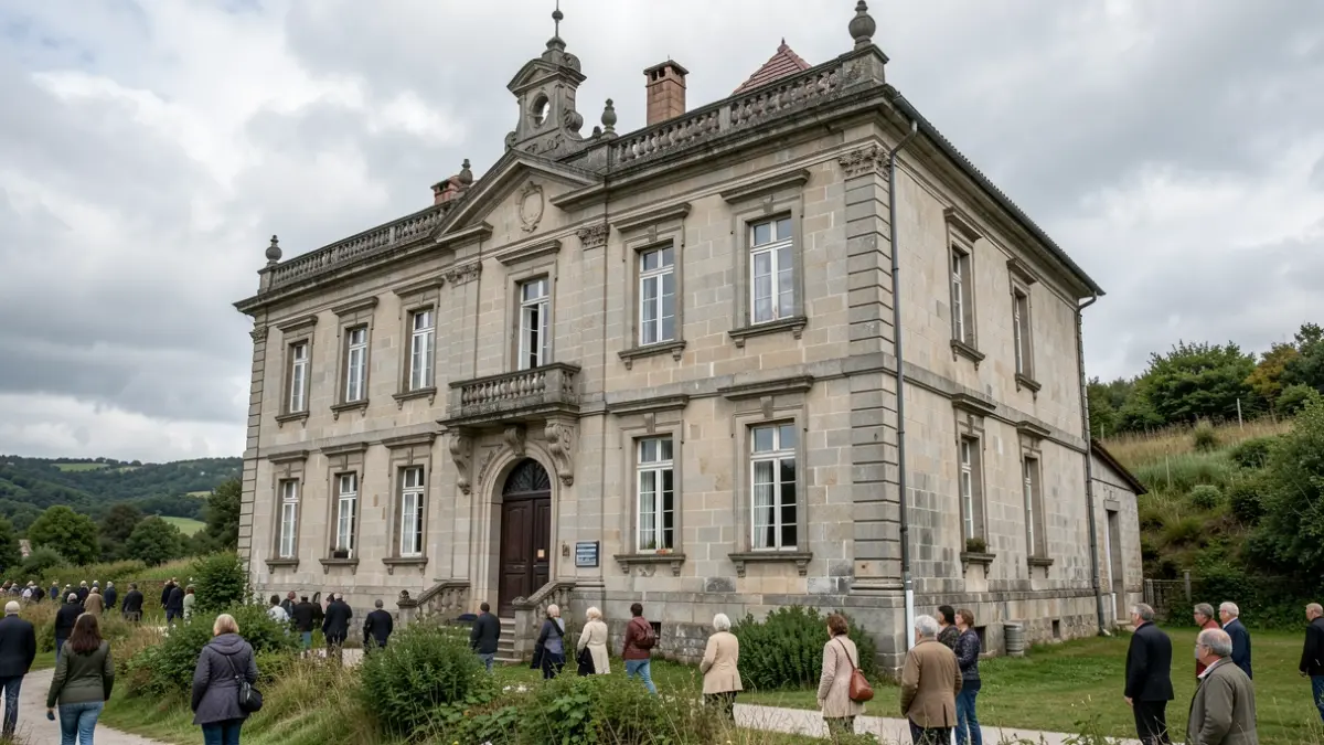 Imaxe xenérica dun edificio histórico de granito en Galicia baixo un ceo nubrado.