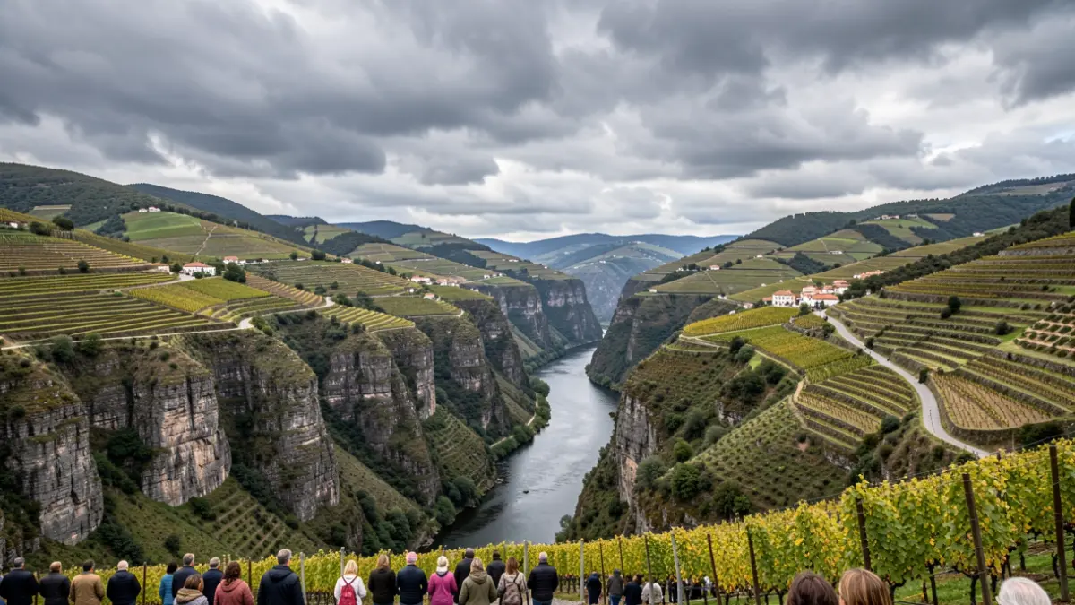 Imaxe xenérica da paisaxe da Ribeira Sacra con viñedos e o río.